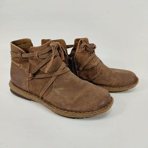 Born Booties Womens 7.5 Brown Tarkiln Suede Distressed Ankle Boots Flat Rubber